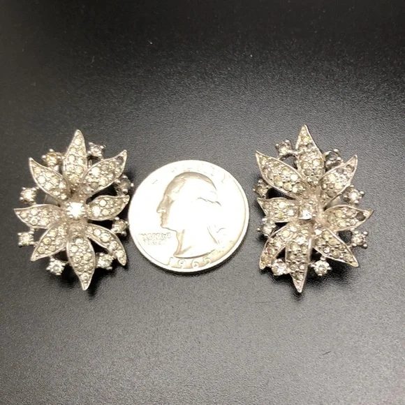 VTG Jomaz Silver Rhinestones Elegant Clip on Earrings